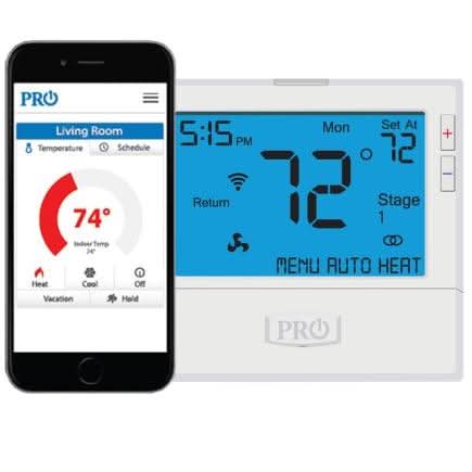 PRO-1 T855SH Universal Programmable Thermostat – Front View with 8” Blue Backlit Display