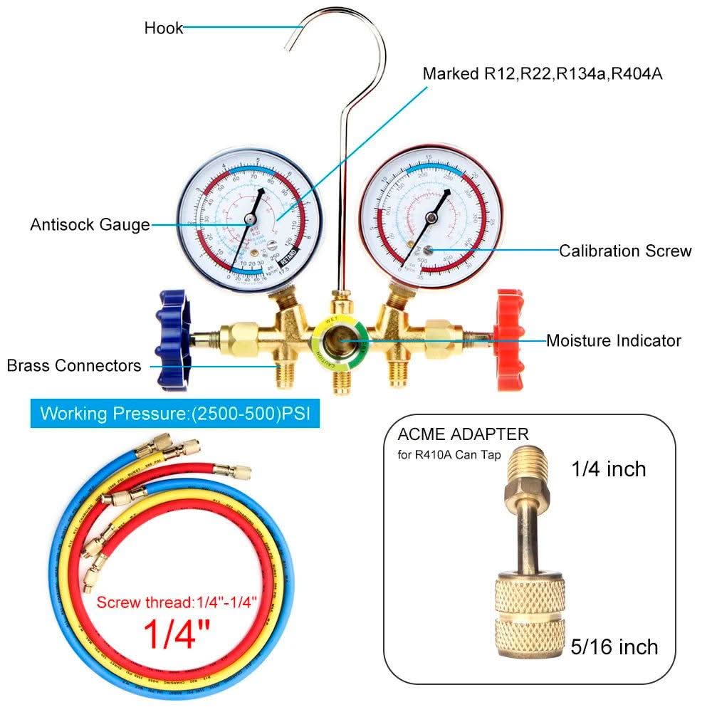 Budget-Friendly R-410A Refrigerant Manifold Gauge Set – AC Kit with Hoses and Adapter for Mini Split Systems -