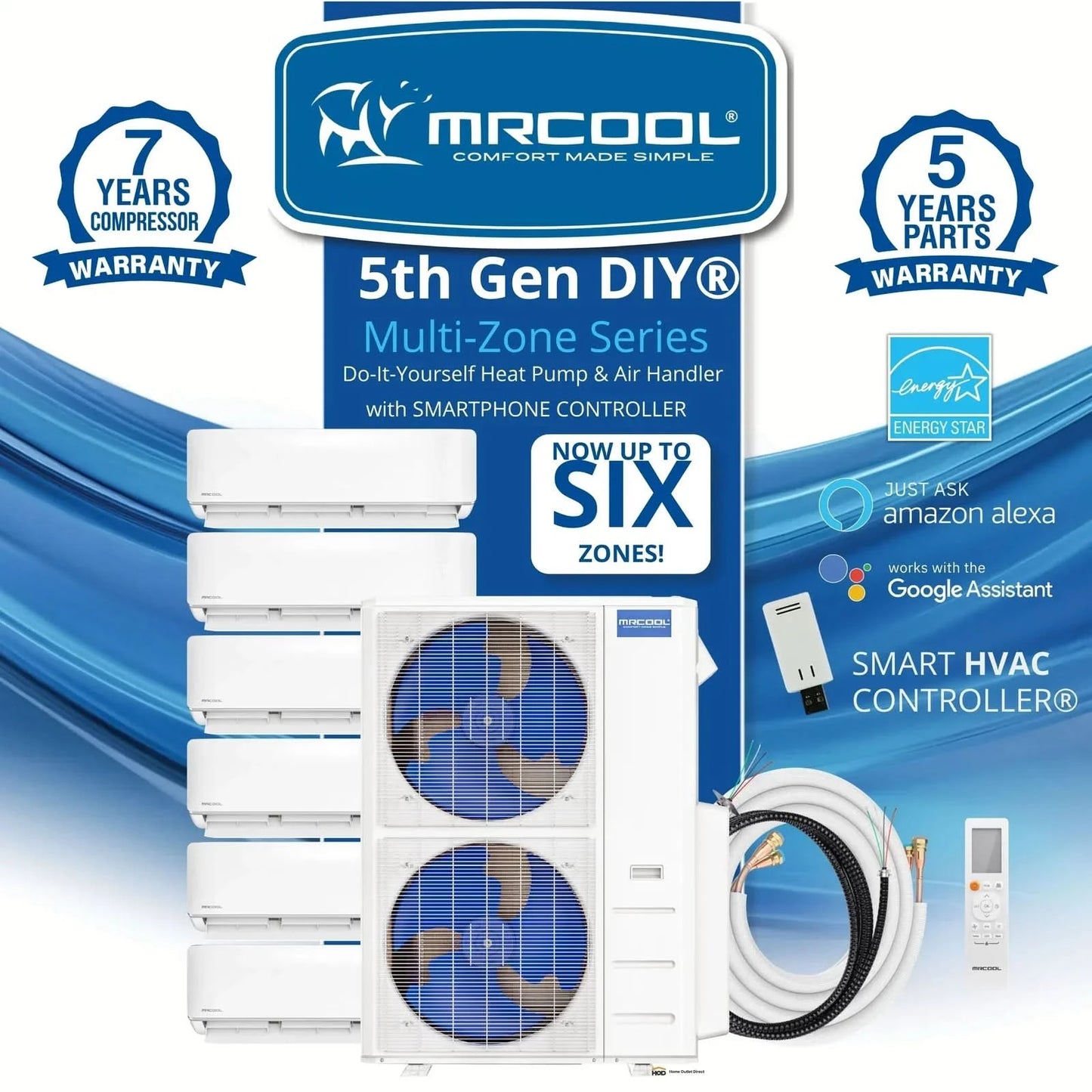 MRCOOL DIY 5th Gen Multi-Zone 6-Zone 55,000 BTU 22 SEER2 (6K + 6K + 12K + 12K + 12K + 18K) Ductless Mini-Split Air Conditioner and Heat Pump