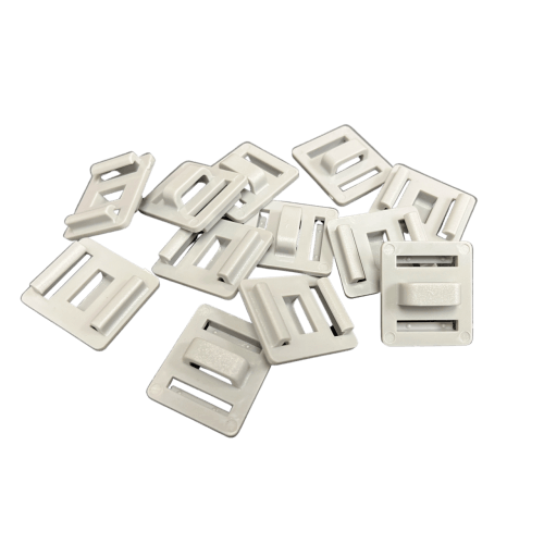 Bag of 25 gray duct clips for HVAC line set covers, interchangeable with 3-inch and 4.5-inch channels.