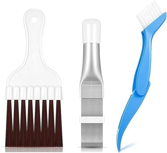 Economy Series 3-piece condenser fin cleaning brush set by Freedom HVAC Supply — HVAC coil brush, fin comb, and condenser rake for air conditioner and radiator maintenance.