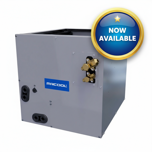 MRCOOL Pre-Charged Cased A-Coil with R-454B refrigerant and CoolGuard corrosion-resistant finish for high-efficiency HVAC systems