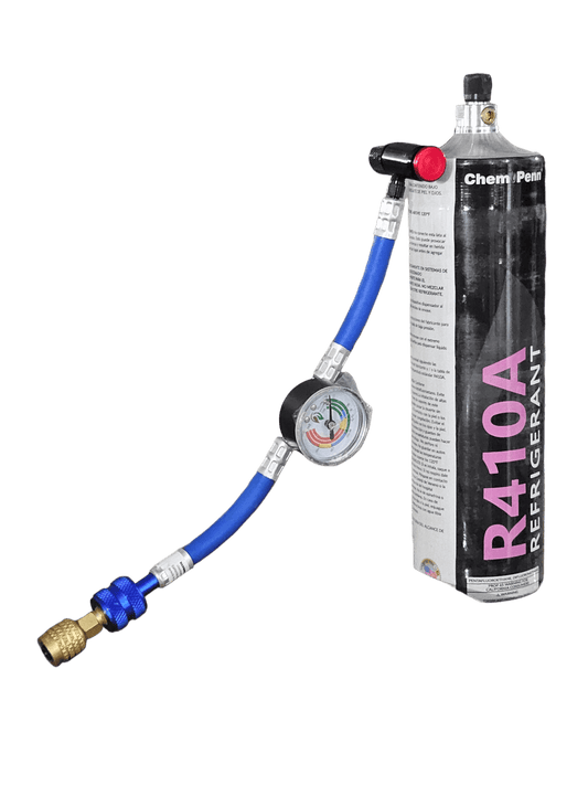 R410A Mini Split Refrigerant Refill Kit - 1.8lb cylinder with hose and gauge for DIY air conditioner recharge