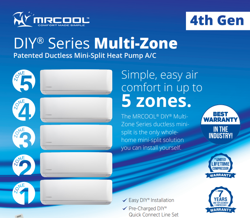 energy-efficient cooling and heating, easy DIY installation with Quick Connect® lines, featuring low noise levels and optimal wire sizes for safe, reliable operation