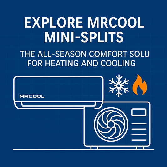 Explore MRCOOL Mini-Splits – The All-Season Comfort Solution for Heating and Cooling,” highlighting energy efficiency and dual functionality.