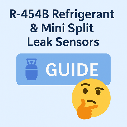 R-454B refrigerant switchover 2025 guide showing mini split leak sensors and warning about spray foam causing false leak alarms