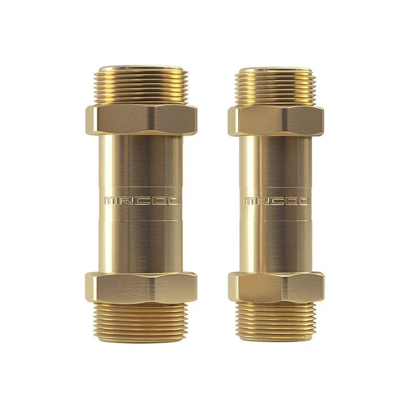 MRCOOL 1/2 x 1/4 DIY line set coupler – compatible with R-410A and R-454B systems for connecting pre-charged refrigerant lines.
