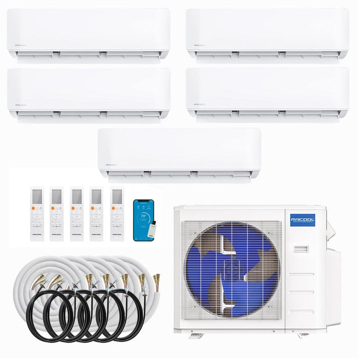 MRCOOL DIY multi-zone system with wall-mounted indoor units, outdoor condenser, line sets and controls