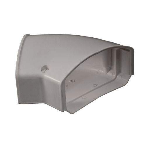 Gray 4.5-inch flat 90° elbow for HVAC line set covers, adjustable and UV-resistant for professional installations.