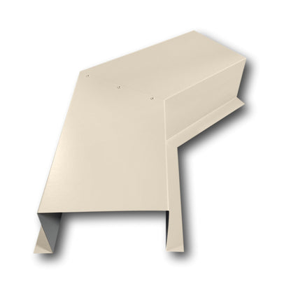 A PermaCover Metal HVAC Line Set Cover 45° Side Turning Elbow that is made to attach to exterior walls to cover existing HVAC line sets. The elbow is made from 24 Gauge Painted Steel and is Almond in color. 