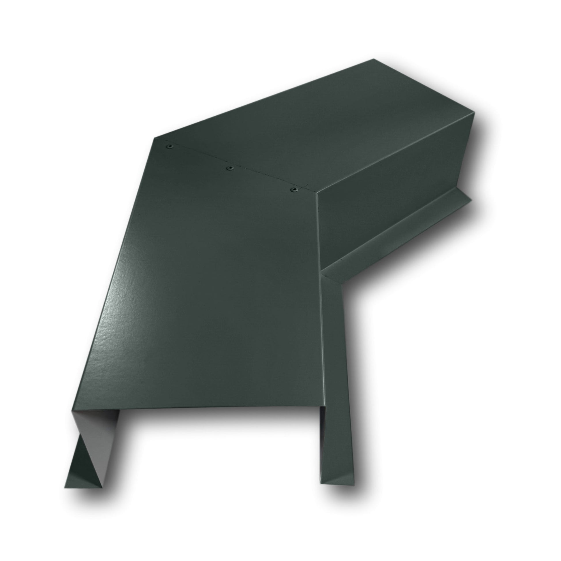 A PermaCover Metal HVAC Line Set Cover 45° Side Turning Elbow that is made to attach to exterior walls to cover existing HVAC line sets. The elbow is made from 24 Gauge Painted Steel and is Charcoal Gray in color. 