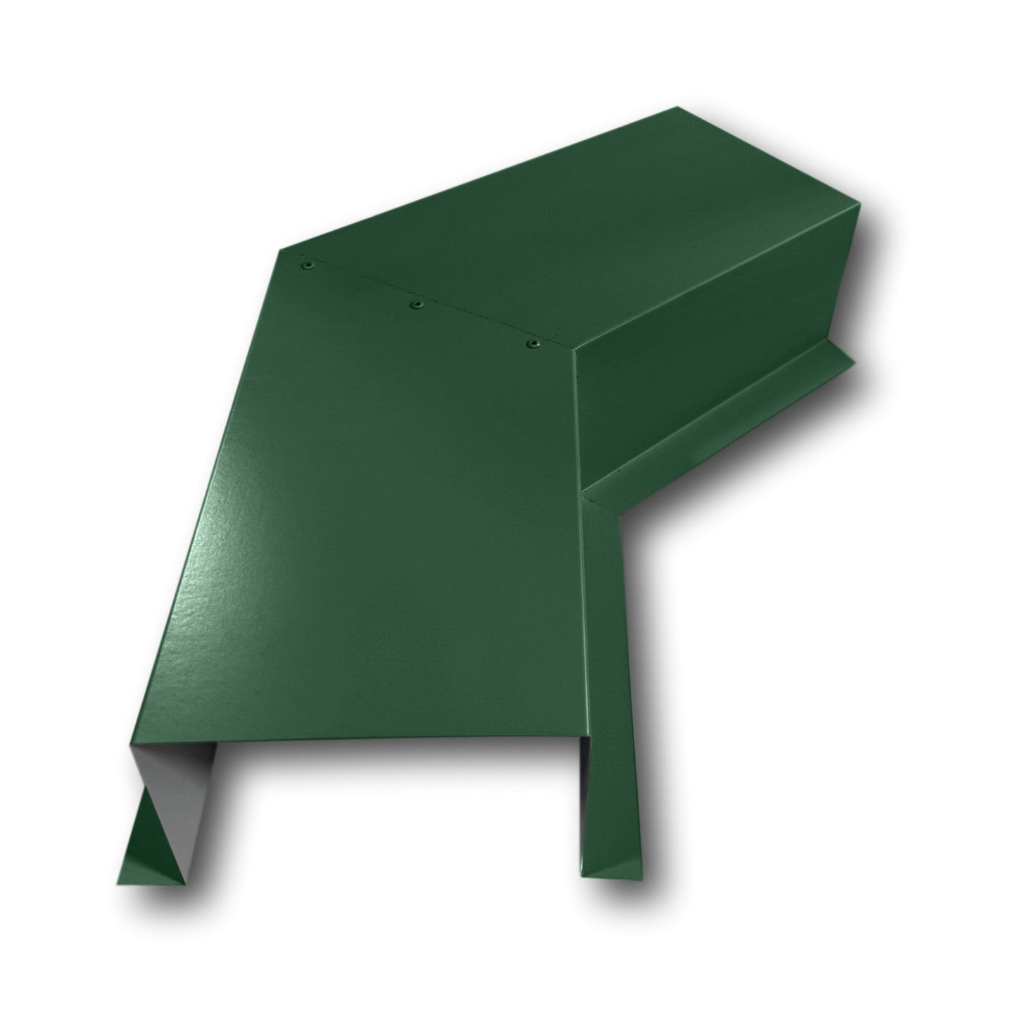 A PermaCover Metal HVAC Line Set Cover 45° Side Turning Elbow that is made to attach to exterior walls to cover existing HVAC line sets. The elbow is made from 24 Gauge Painted Steel and is Classic Green in color. 