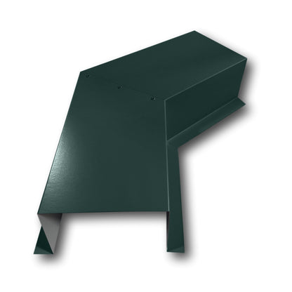 A PermaCover Metal HVAC Line Set Cover 45° Side Turning Elbow that is made to attach to exterior walls to cover existing HVAC line sets. The elbow is made from 24 Gauge Painted Steel and is Hartford Green in color. 