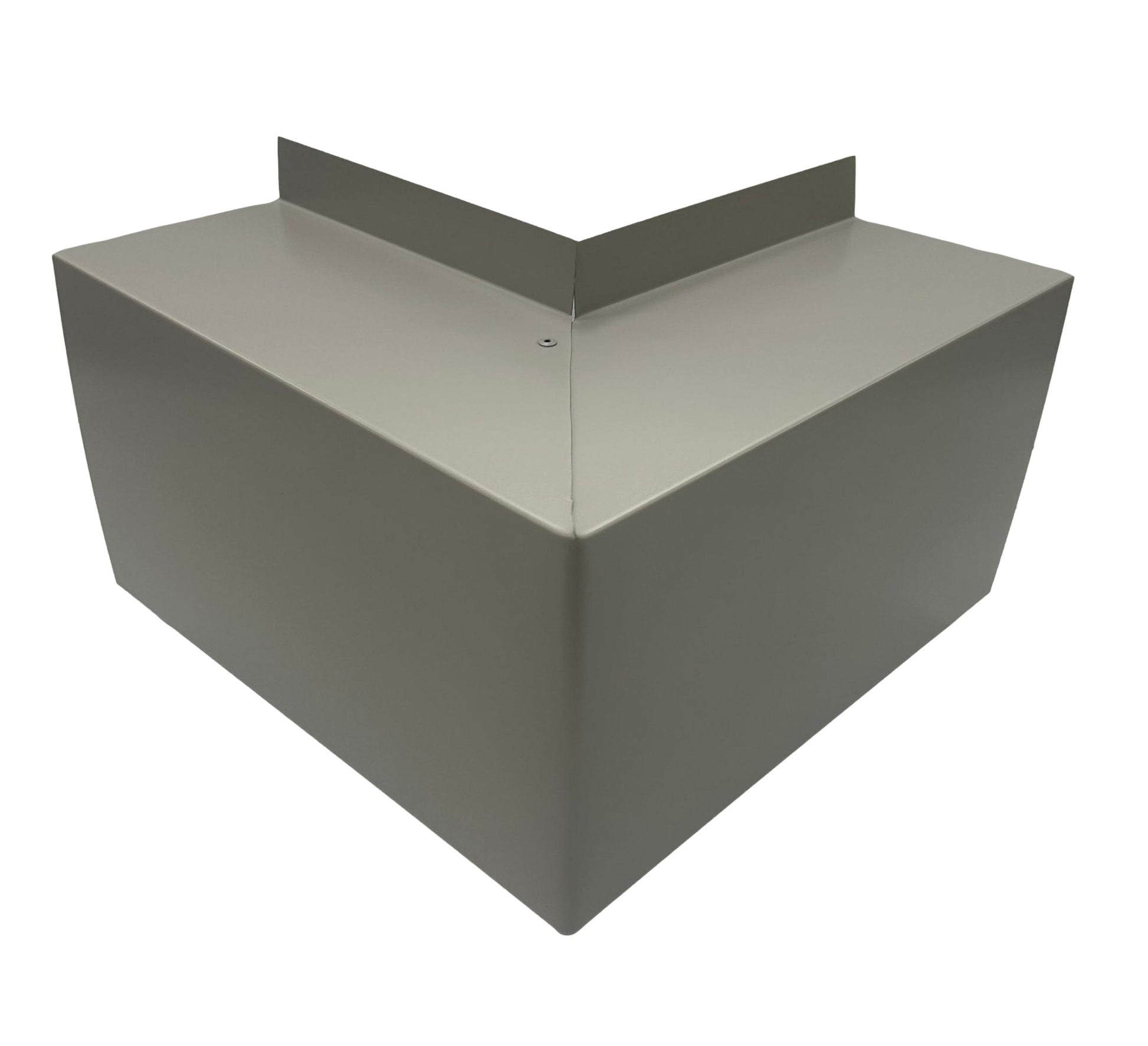 A Perma Cover Residential Series - Line Set Cover Outside Corner Elbows - Premium Quality, with a light gray finish, designed to protect wall corners from impact and damage. Featuring premium quality elbows, the cover has a sleek, minimalist design and a smooth surface, with a visible screw indicating where it is fastened for simple and easy installation.