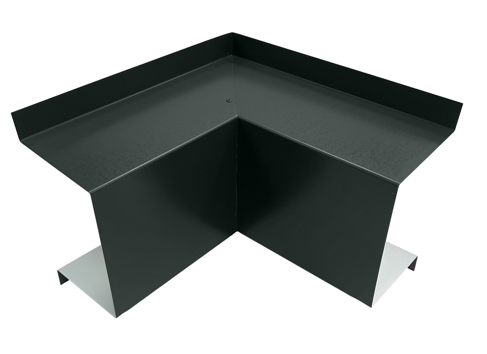 An image of a Perma Cover Commercial Series - 24 Gauge Line Set Cover Inside Corner Elbows - Premium Quality with a 90-degree angle. The piece has a vertical back and two side wings extending outward, forming an L shape. It appears to be part of a structural or industrial component, such as inside corner elbows used for joining HVAC line set covers.