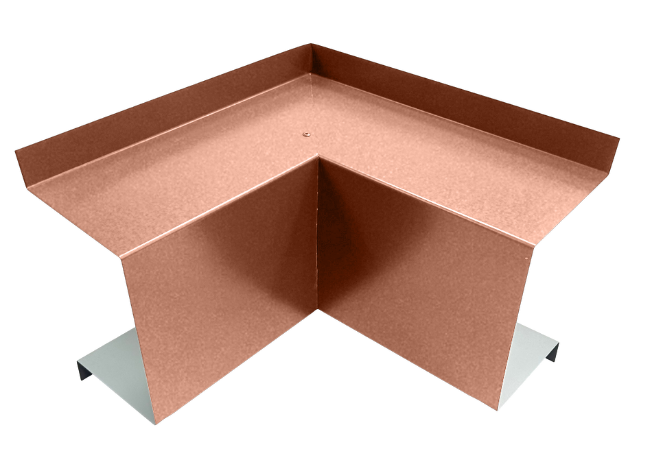 A Commercial Series - 24 Gauge Line Set Cover Inside Corner Elbows - Premium Quality by Perma Cover, with a reddish-brown finish, designed to fit over the external intersection of two perpendicular surfaces, ensuring a smooth and protected edge. This premium quality piece forms a right-angle bend, providing coverage for both adjoining edges.