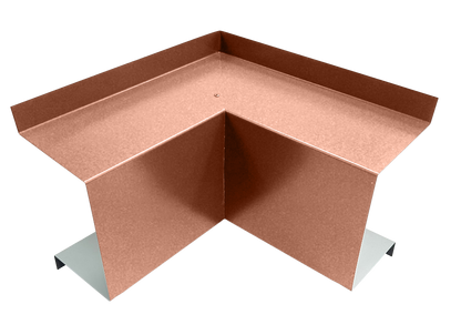 A Commercial Series - 24 Gauge Line Set Cover Inside Corner Elbows - Premium Quality by Perma Cover, with a reddish-brown finish, designed to fit over the external intersection of two perpendicular surfaces, ensuring a smooth and protected edge. This premium quality piece forms a right-angle bend, providing coverage for both adjoining edges.