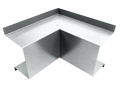 An image of a Perma Cover Commercial Series - 24 Gauge Line Set Cover Inside Corner Elbows - Premium Quality. The bracket has a grey, hammered finish and is designed to provide structural support in construction or assembly tasks. The overall shape resembles an "L" with additional perpendicular flanges for stability, similar to inside corner elbows.