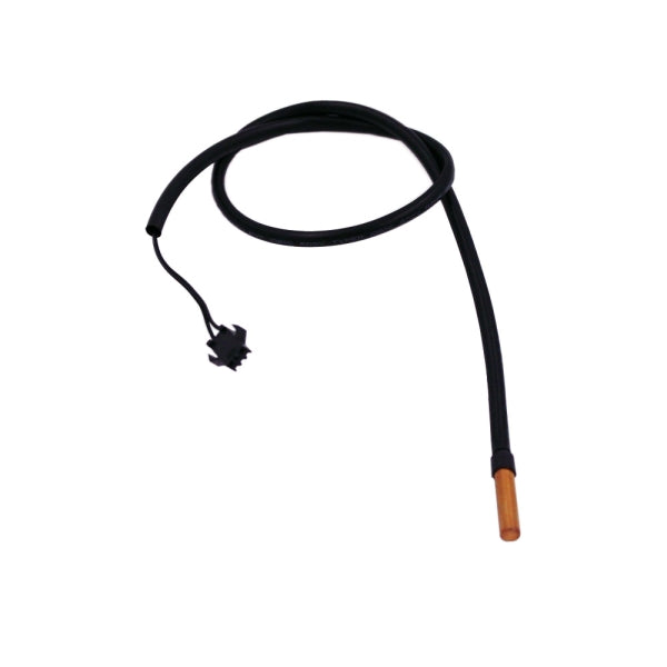 MRCOOL Temperature Sensor 11201007002320 showing copper-tipped probe with coiled black lead and dark connector