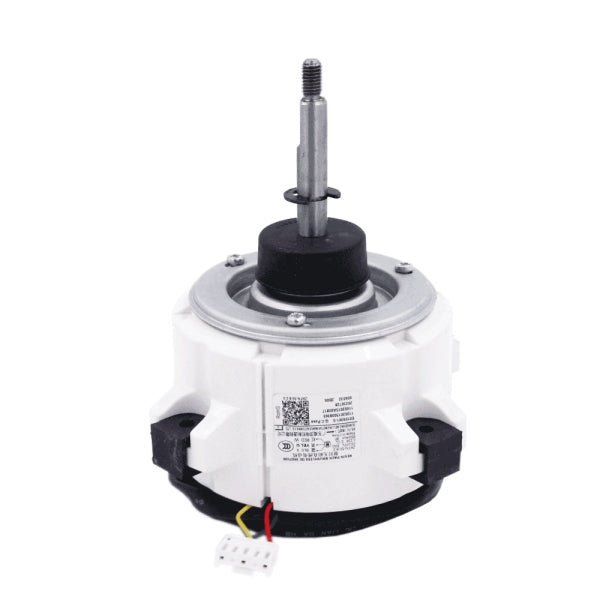 MRCOOL Fan Motor 11002015008365 showing white motor housing with black mounting brackets and wiring connector