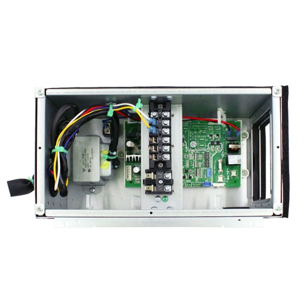MRCOOL Control Board 100002070100 showing rectangular metal control enclosure containing wiring and circuit board