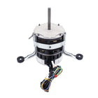 MRCOOL Fan Motor 11002015015862 showing vented cylindrical housing with three mounting arms and colored leads