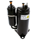MRCOOL Compressor 11103020000559 showing black compressor with attached cylinder, capped fittings and mounting feet