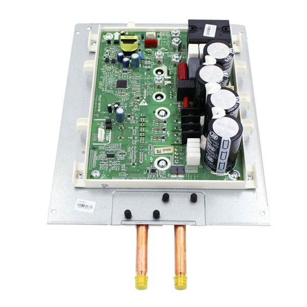 MRCOOL Control Board 100002066513 showing green circuit board with capacitors mounted on a metal panel