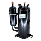 MRCOOL Compressor 009001060218ST showing black compressor body with attached cylinder, copper fittings and mounting feet