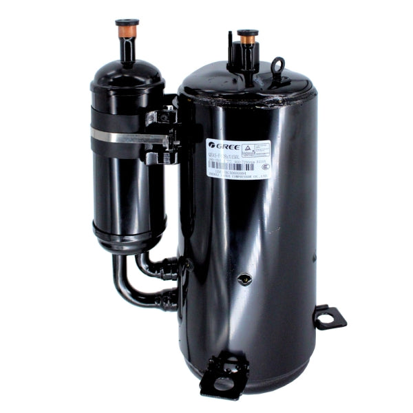 MRCOOL Compressor 009001060377ST showing black compressor body with attached cylinder and copper fittings