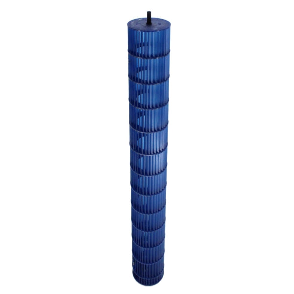 MRCOOL Crossflow Fan 12100102000936 showing long blue cylindrical fan wheel with end shaft