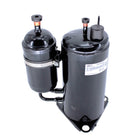 MRCOOL Compressor 11103020000499 showing black compressor with attached cylinder, capped fittings and mounting feet