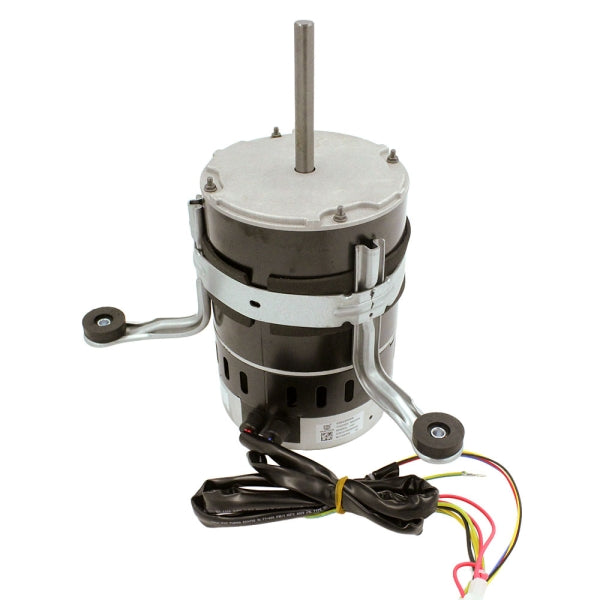 MRCOOL Fan Motor 11002015021292 showing cylindrical metal housing, mounting arms and wiring connector