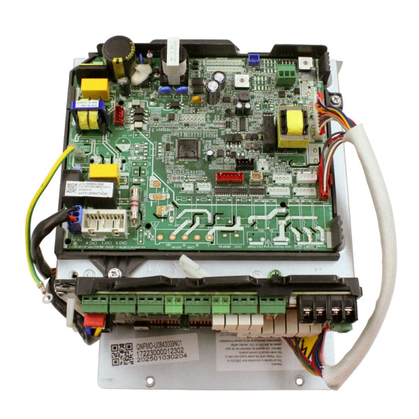 MRCOOL Control Box Subassembly 17223000012302 showing green circuit board in a metal frame with terminal blocks and wiring
