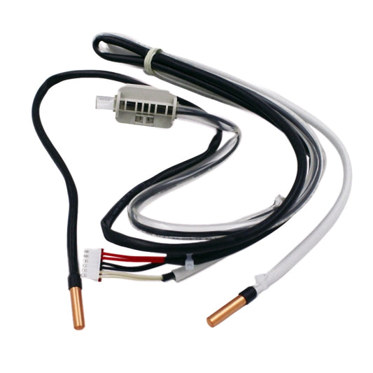 MRCOOL Temperature Sensor 11201011001047 showing sensor harness with copper probes, sleeved leads and wiring connectors