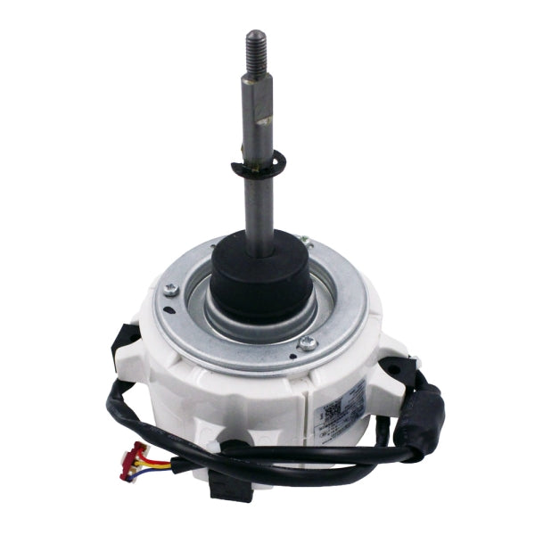 MRCOOL Fan Motor 11002015020012 showing white housing, silver upper ring, threaded shaft and wiring