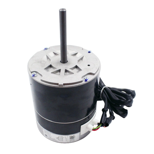 MRCOOL Fan Motor 11002015022510 showing black cylindrical motor with vented silver top, long shaft and cable