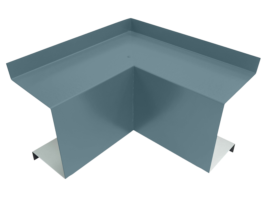 An image of a grey Perma Cover Residential Series - Line Set Cover Inside Corner Elbows - Premium Quality, typically used in roofing and HVAC installations. The flashing is shaped to fit around a 90-degree inside corner elbow, with flat extensions on either side for coverage and protection. The background is transparent.