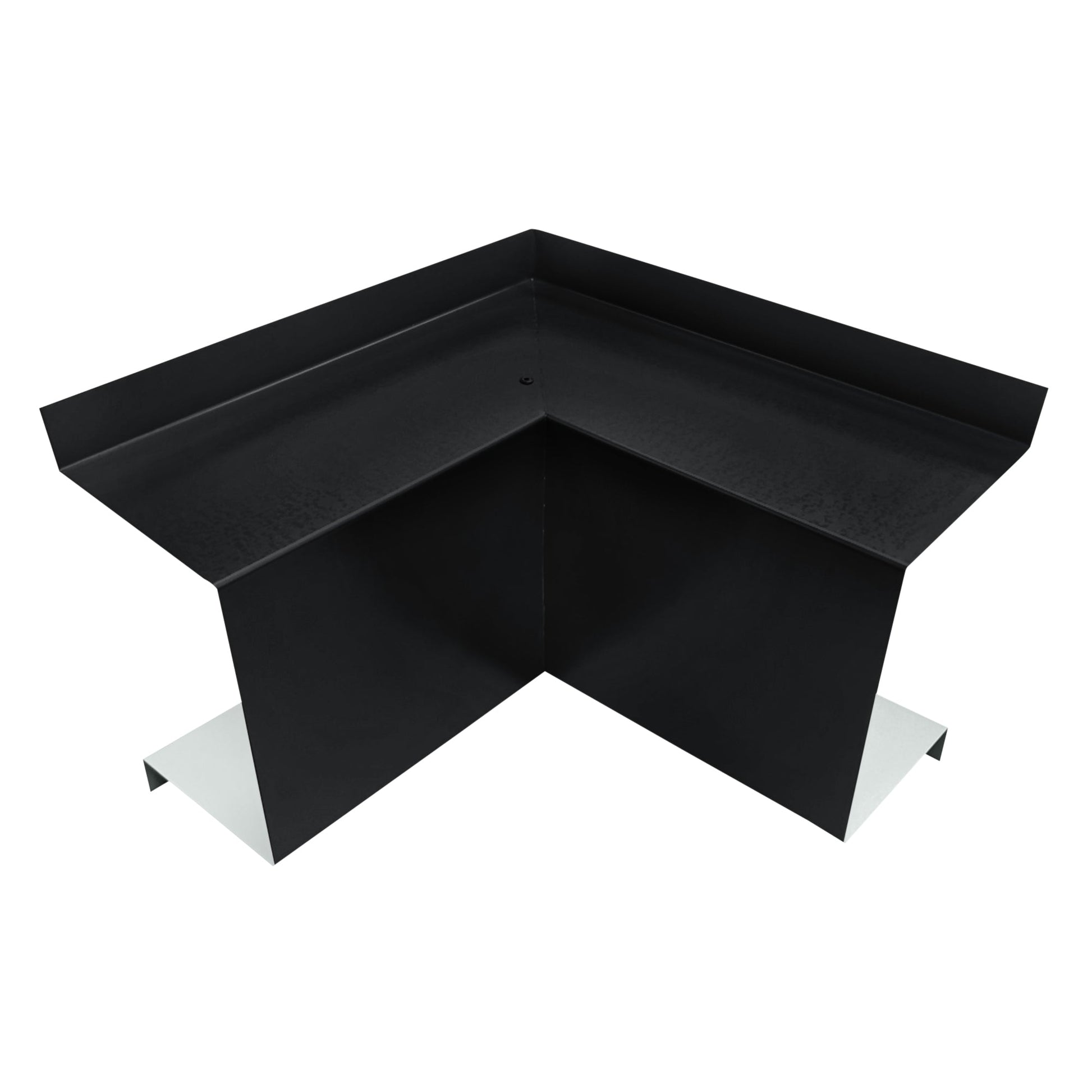 A black, L-shaped metal bracket with a flat base. The bracket has vertical and horizontal components, forming a right angle. Ideal for HVAC installations, it is shown isolated on a white background.

Replaced sentence:
A black Perma Cover Residential Series - Line Set Cover Inside Corner Elbows - Premium Quality with a flat base. The cover has vertical and horizontal components, forming a right angle. Ideal for HVAC installations, it is shown isolated on a white background.