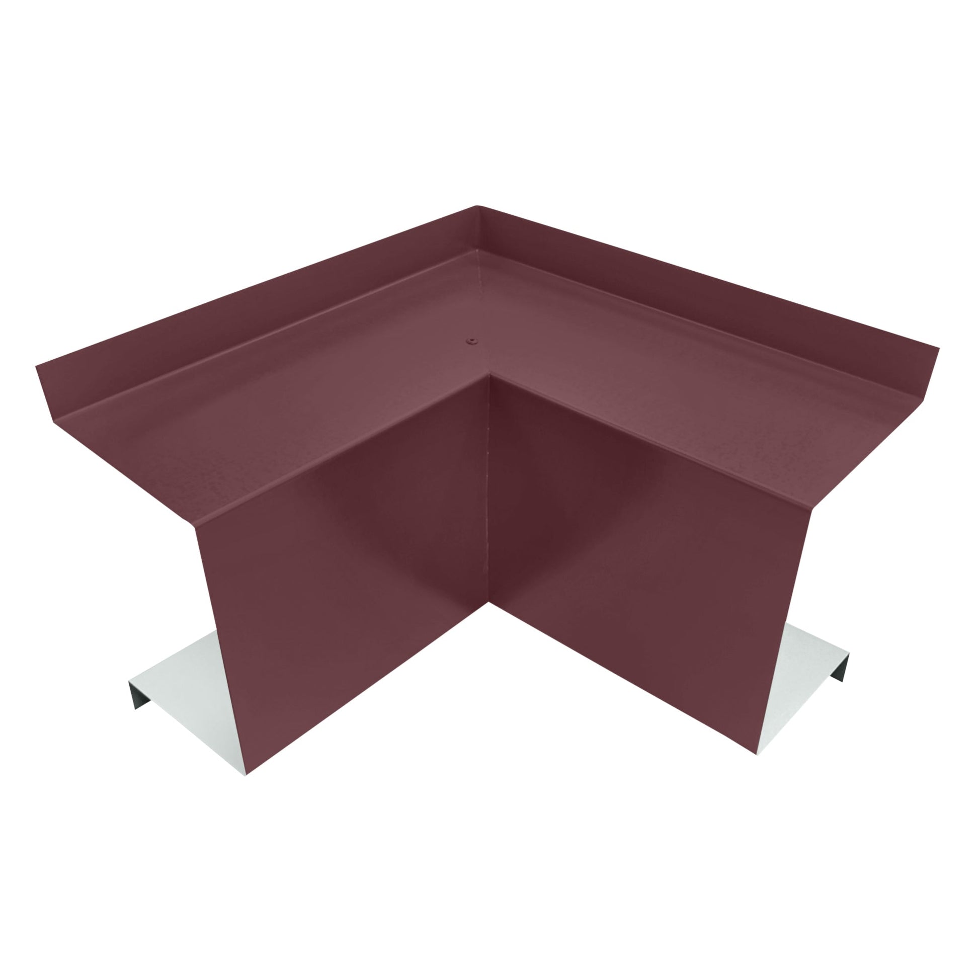 Image of a maroon Perma Cover Residential Series - Line Set Cover Inside Corner Elbows - Premium Quality. The object is shaped to form a 90-degree angle, with one side bent upwards and the other side extending horizontally. Often used in construction for sealing and protecting building corners from water penetration, it can also complement HVAC installations seamlessly.