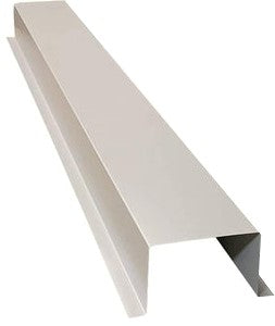 A beige or light gray Z-shaped metal bracket with a flat, elongated design. Featuring clean, sharp edges, its stepped profile is perfect for structural support or mounting purposes. This component aligns seamlessly with Perma Cover Residential Series - Painted HVAC Line Set Cover Extensions - Additional 5 Foot Extension Section, ensuring a durable and premium quality finish.