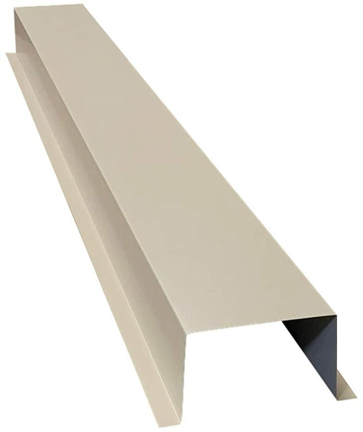 A rectangular piece of beige Residential Series - Painted HVAC Line Set Cover Extensions - Additional 5 Foot Extension Section by Perma Cover with angled edges, designed for construction or roofing purposes, is shown against a white background. The extension cover appears to have a Z-shape when viewed from the side and features a seamless and durable finish suitable for premium quality extensions.