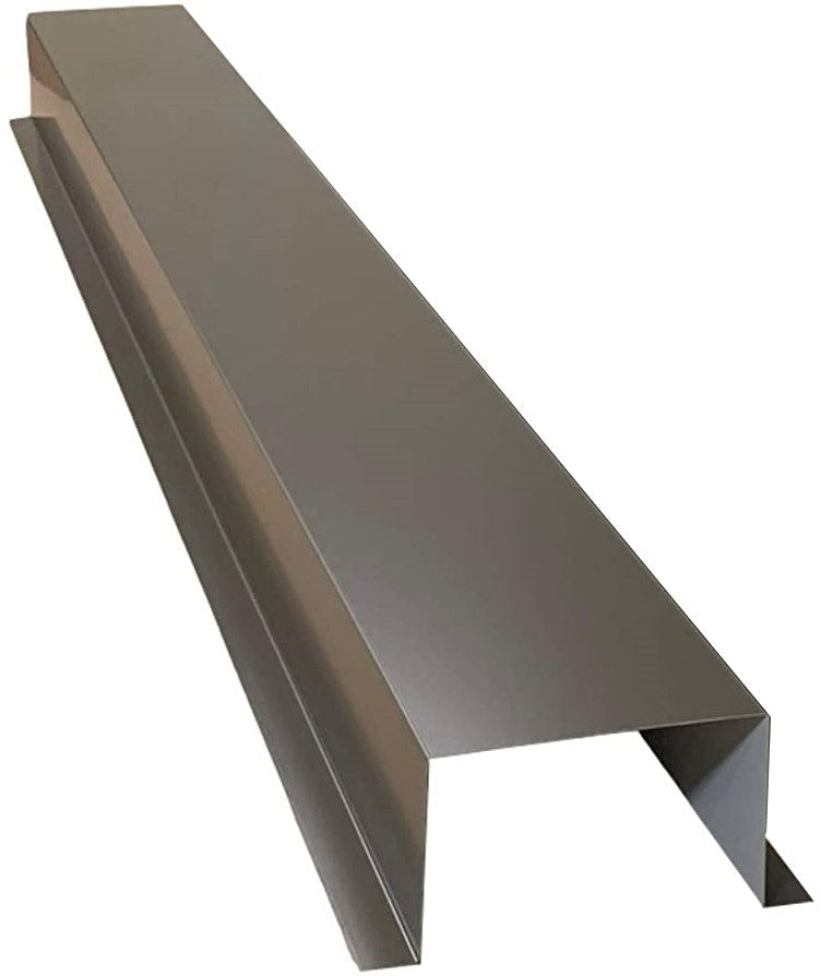 A Perma Cover Residential Series - Painted HVAC Line Set Cover Extensions - Additional 5 Foot Extension Section with right-angle bends on both edges, creating a U-shaped profile. The product has a smooth, reflective surface with a seamless and durable finish, and the edges appear sharp and precisely manufactured.