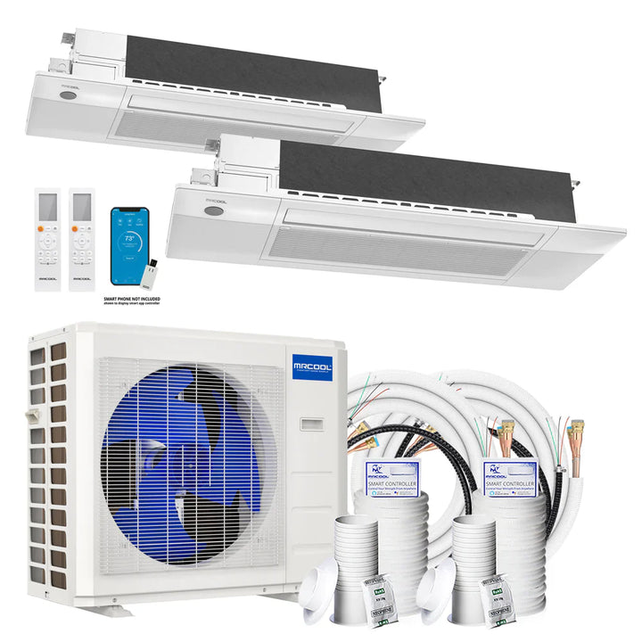 MRCOOL DIY 5th Gen 2-Zone 18,000 BTU 24 SEER2 (9K + 9K) Ductless Mini Split AC and Heat Pump with Ceiling Cassettes