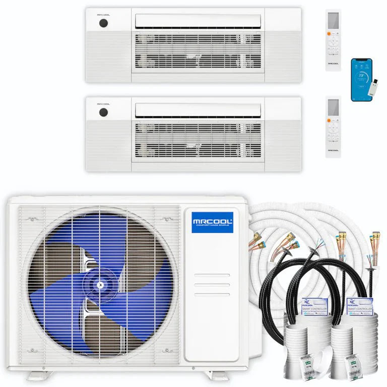 MRCOOL DIY 5th Gen 2-Zone 18,000 BTU 24 SEER2 (9K + 9K) Ductless Mini Split AC and Heat Pump with Ceiling Cassettes