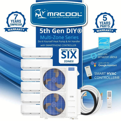 MRCOOL DIY 5th Gen Multi-Zone 6-Zone 55,000 BTU 22 SEER2 (9K + 9K + 9K + 9K + 12K + 18K) Ductless Mini-Split Air Conditioner and Heat Pump