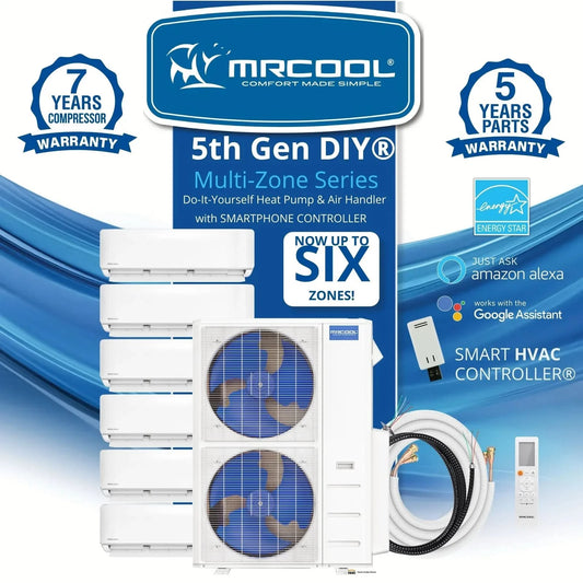 MRCOOL DIY 5th Gen Multi-Zone 6-Zone 55,000 BTU 22 SEER2 (6K + 6K + 6K + 12K + 12K + 24K) Ductless Mini-Split Air Conditioner and Heat Pump