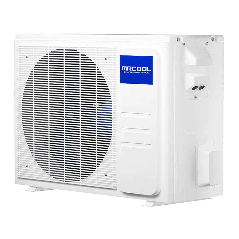 A white Easy Pro DIY Easy Pro® 12K BTU ductless mini-split heat pump featuring a prominent fan grille on the left and a smooth casing with control features on the right.