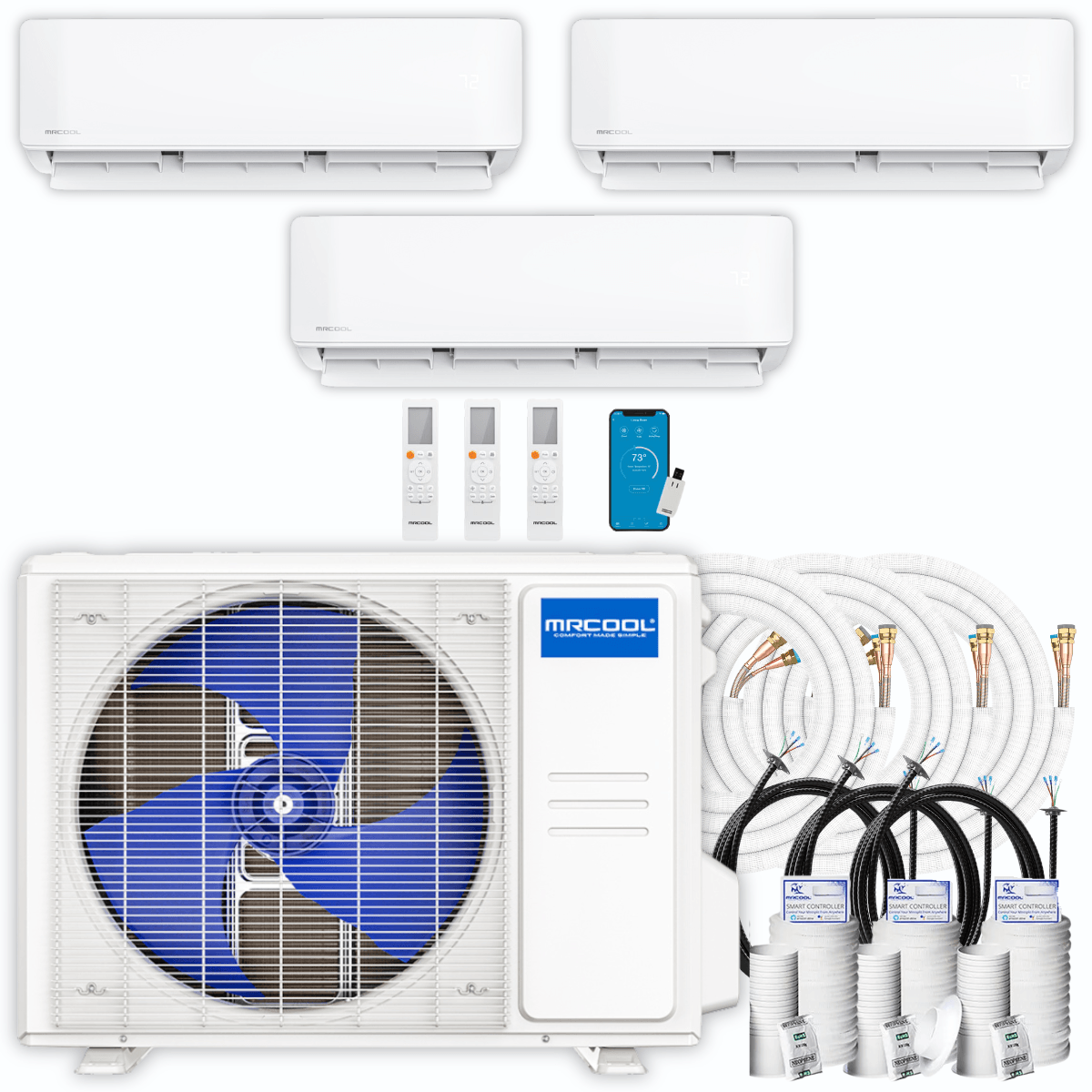 MRCOOL DIY Mini Split - 30,000 BTU 3 Zone Ductless Air Conditioner and Heat Pump with 35 ft. Install Kit, DIYM336HPW01C49 - 