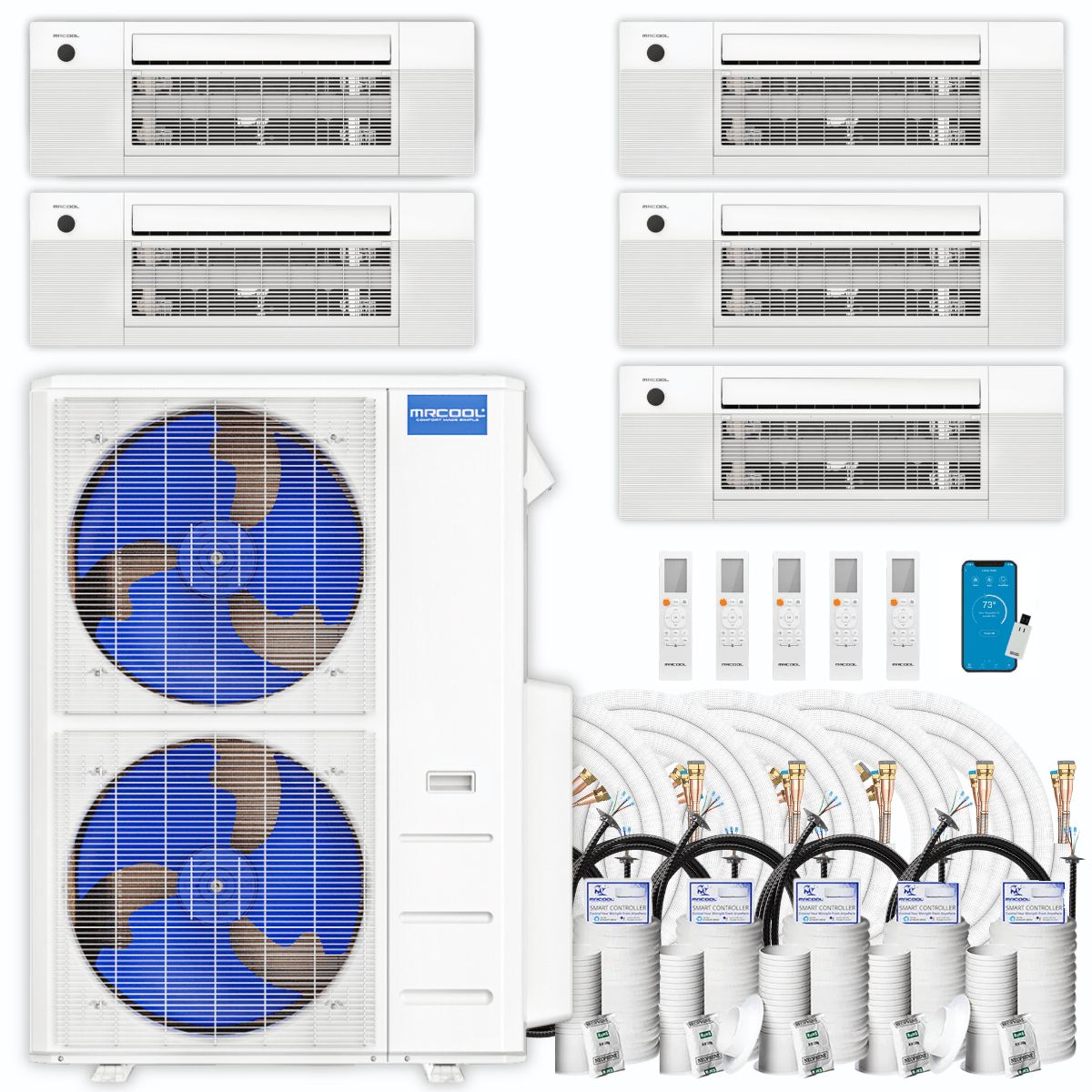 MRCOOL DIY Mini Split - 45,000 BTU 5 Zone Ceiling Cassette Ductless Air Conditioner and Heat Pump with 16 ft. Install Kit, DIYM548HPC00C00 - 